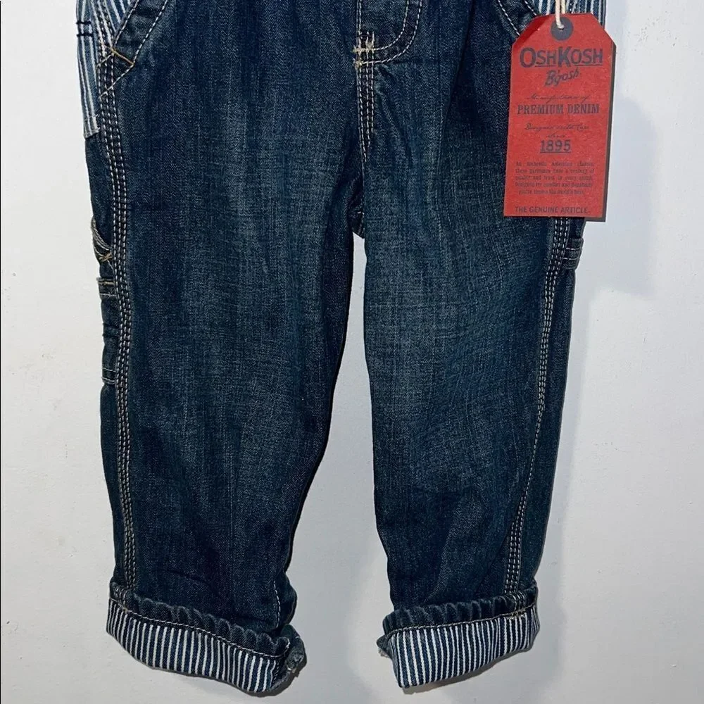 OSH GOSH B ‘GOSH Denim with Striped Detail Overalls-18M NWT!